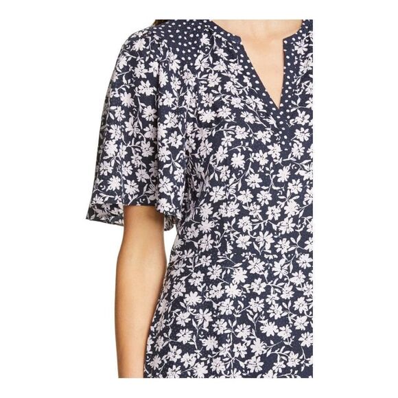 Rebecca Taylor silk blend Floral Print A-Line Dress size 00 NWT in navy comb - Picture 3 of 10